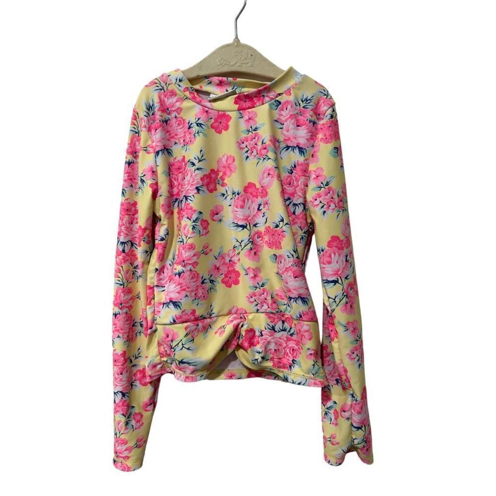 Nicole Miller  Yellow Pink Floral Long Sleeve Rash Guard